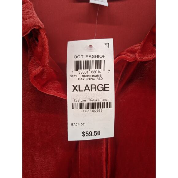 Charter Club Velour Shirt XL Ravishing Red Velvet Womens Button Down Long Sleeve - Picture 4 of 12